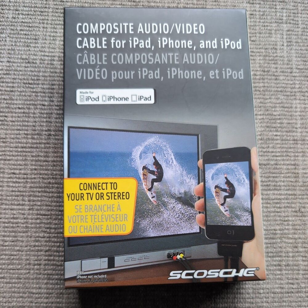 New Scosche Composite Audio/Vid cable For iPod, iPhone, & iPad